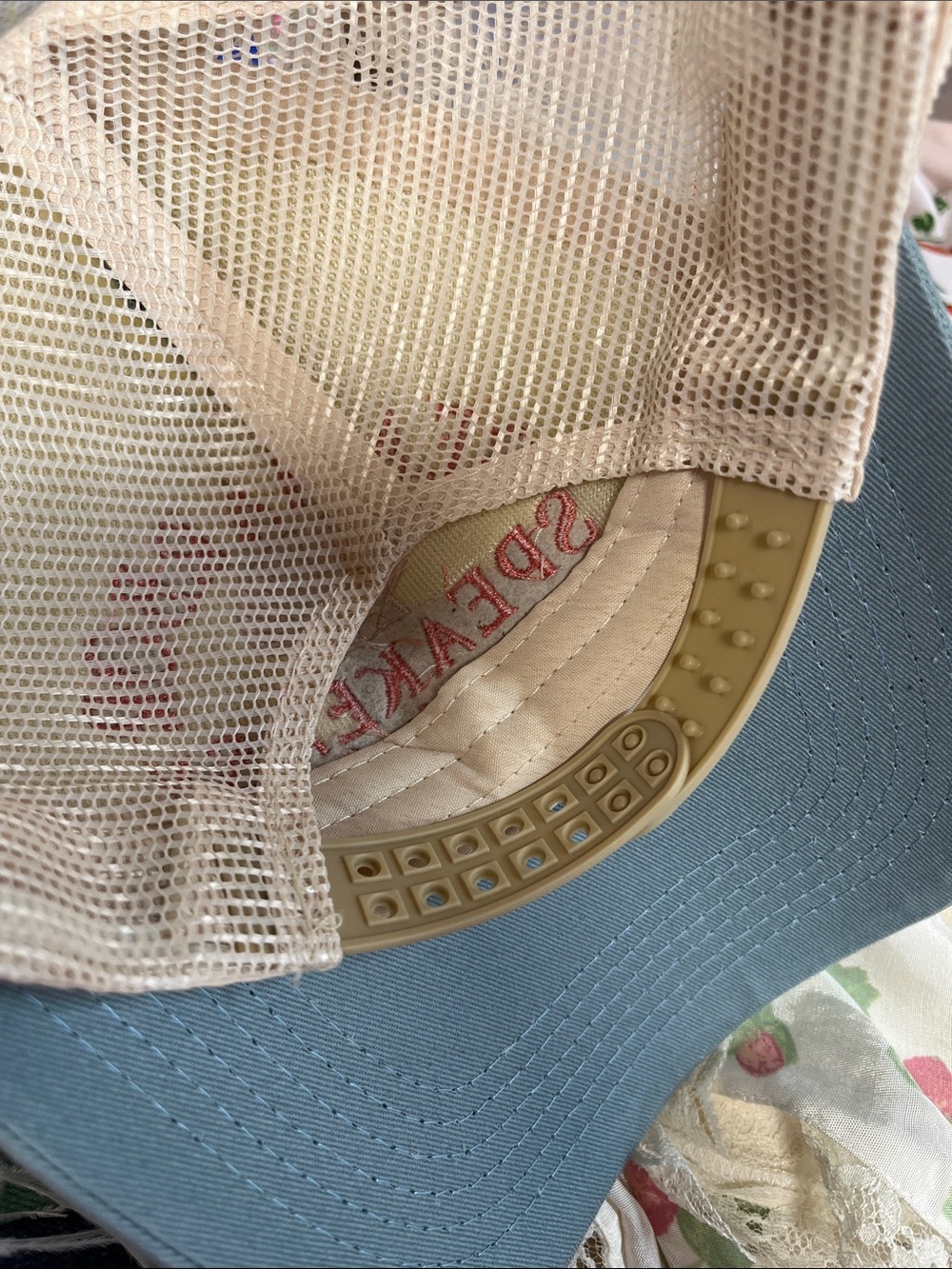 Anthropologie Sea Harbor Speakeasy Embroidered Trucker Hat - Light Blue & Cream - Picture 4 of 5